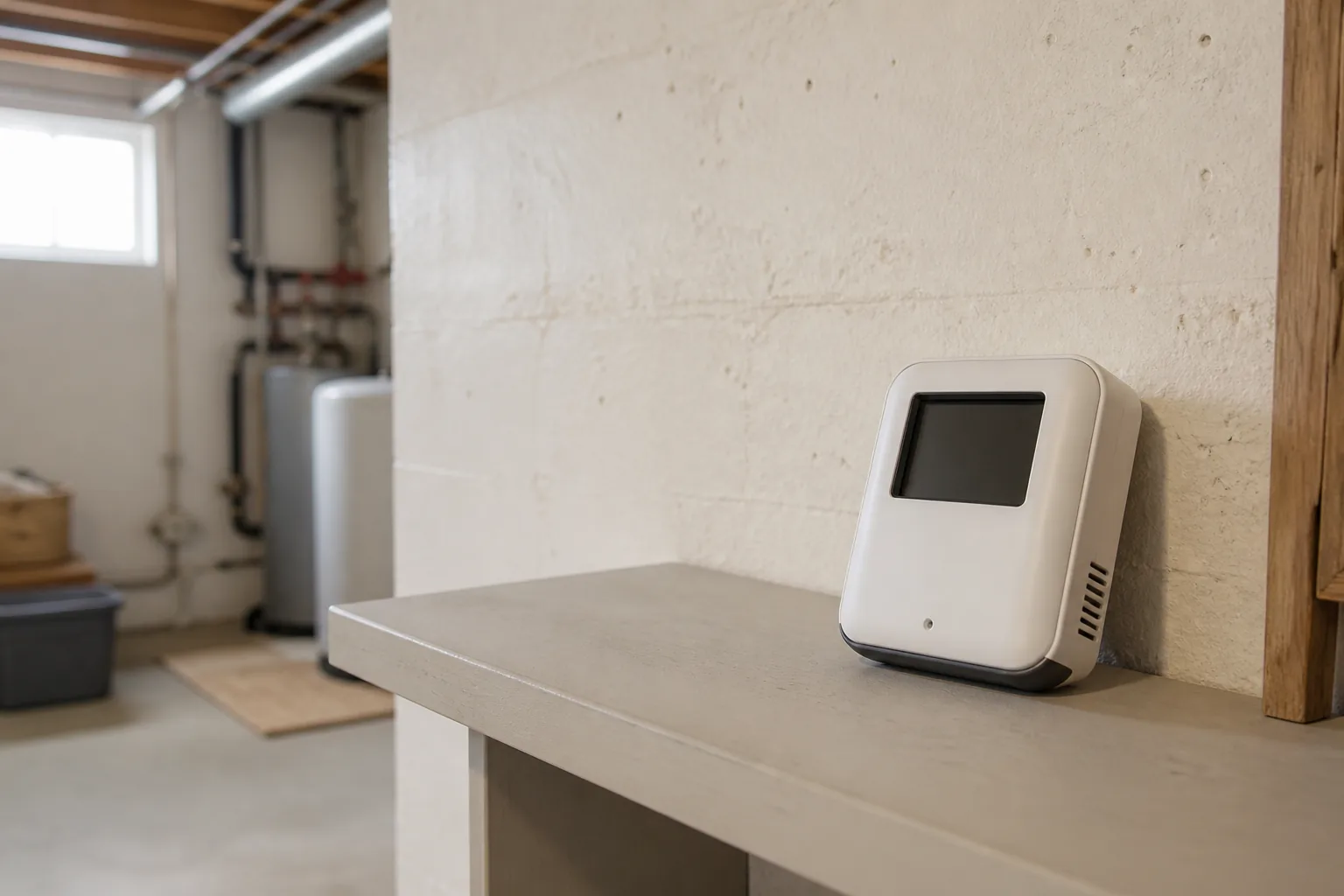 A radon testing device placed inside a home